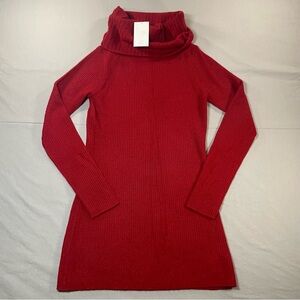 NWT TSE Cashmere Roll Neck Tunic-Length Ribbed Sweater; Carmine - Womens Medium